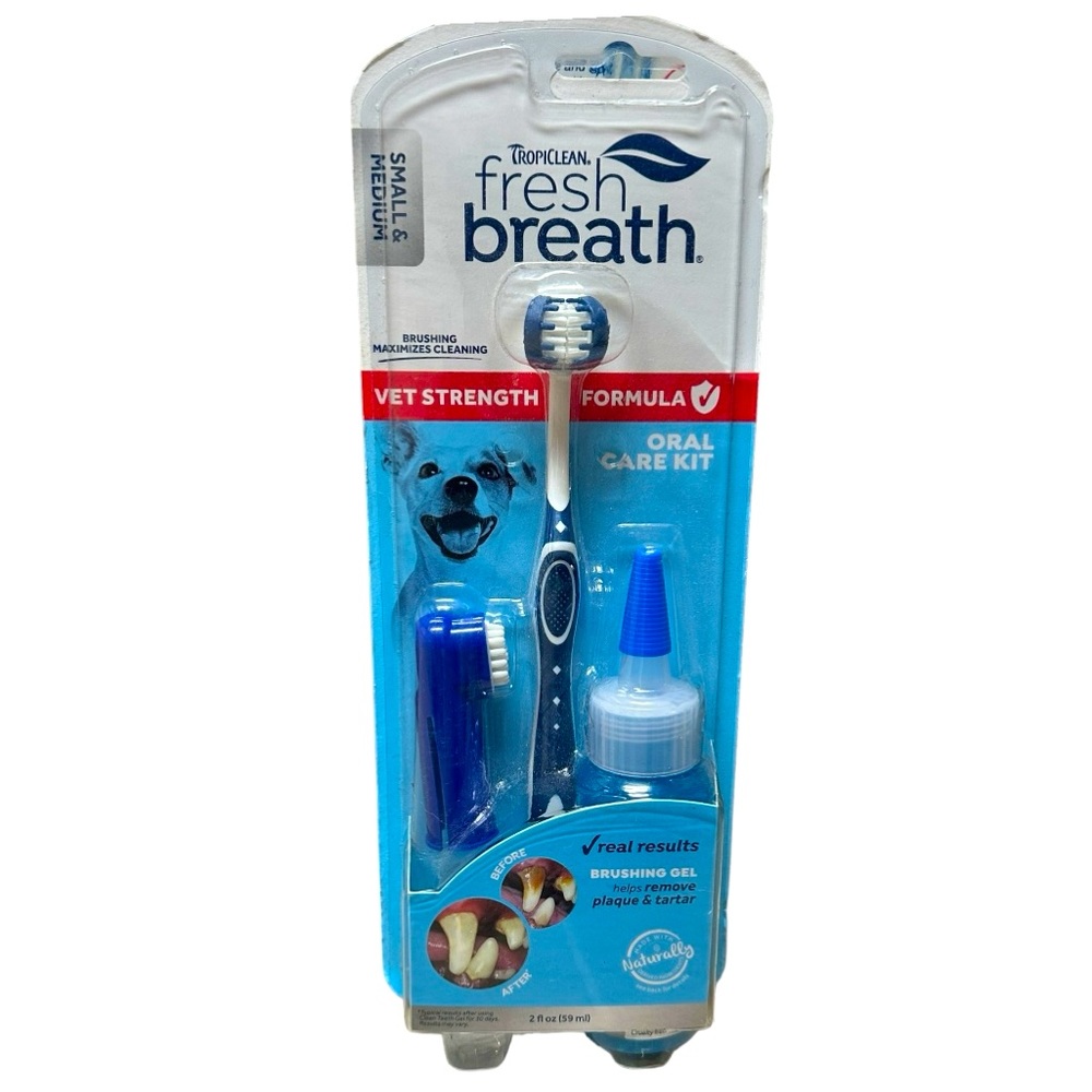 TropiClean Fresh Breath Vet Strength Formula Small Medium Dog Oral Care Kit NWT